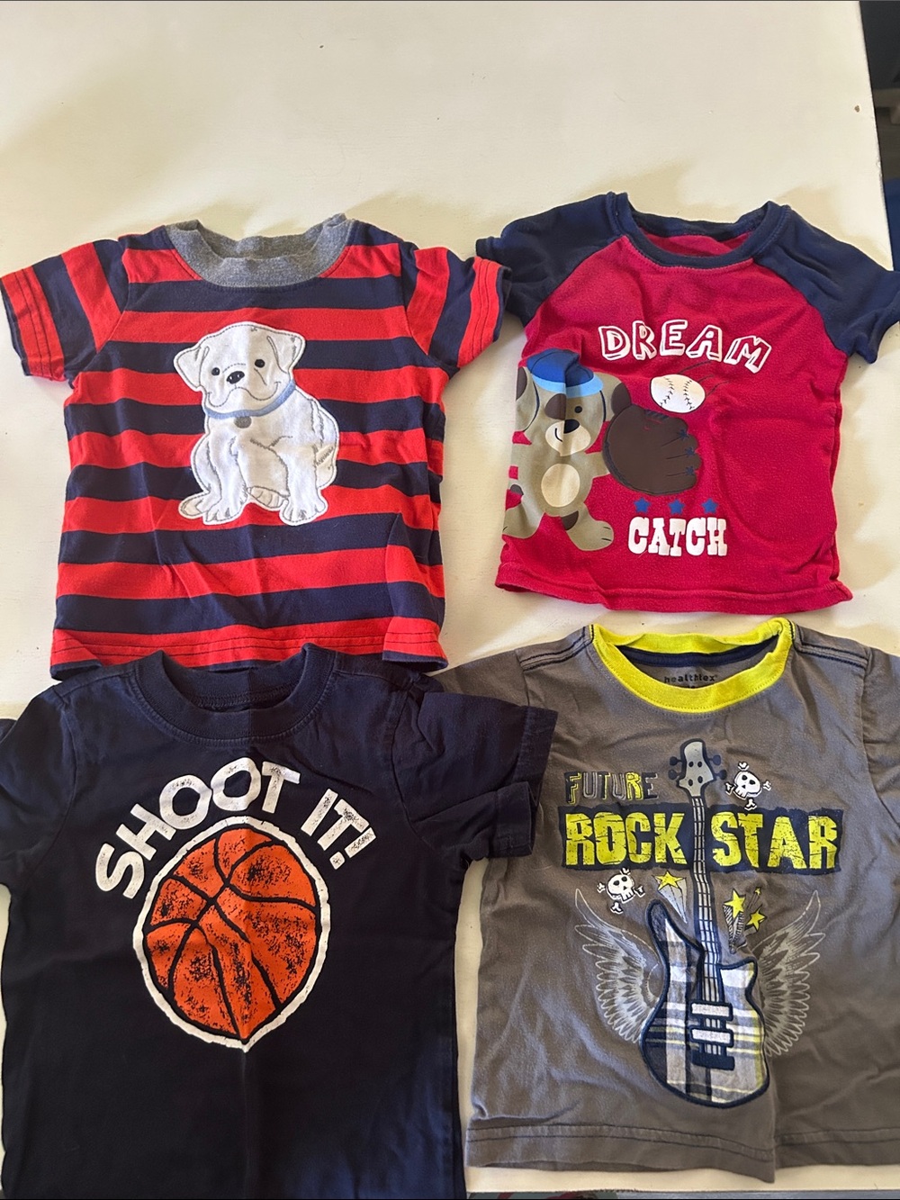 Kids Navy & Red Puppy Stripe Short Sleeve Tee